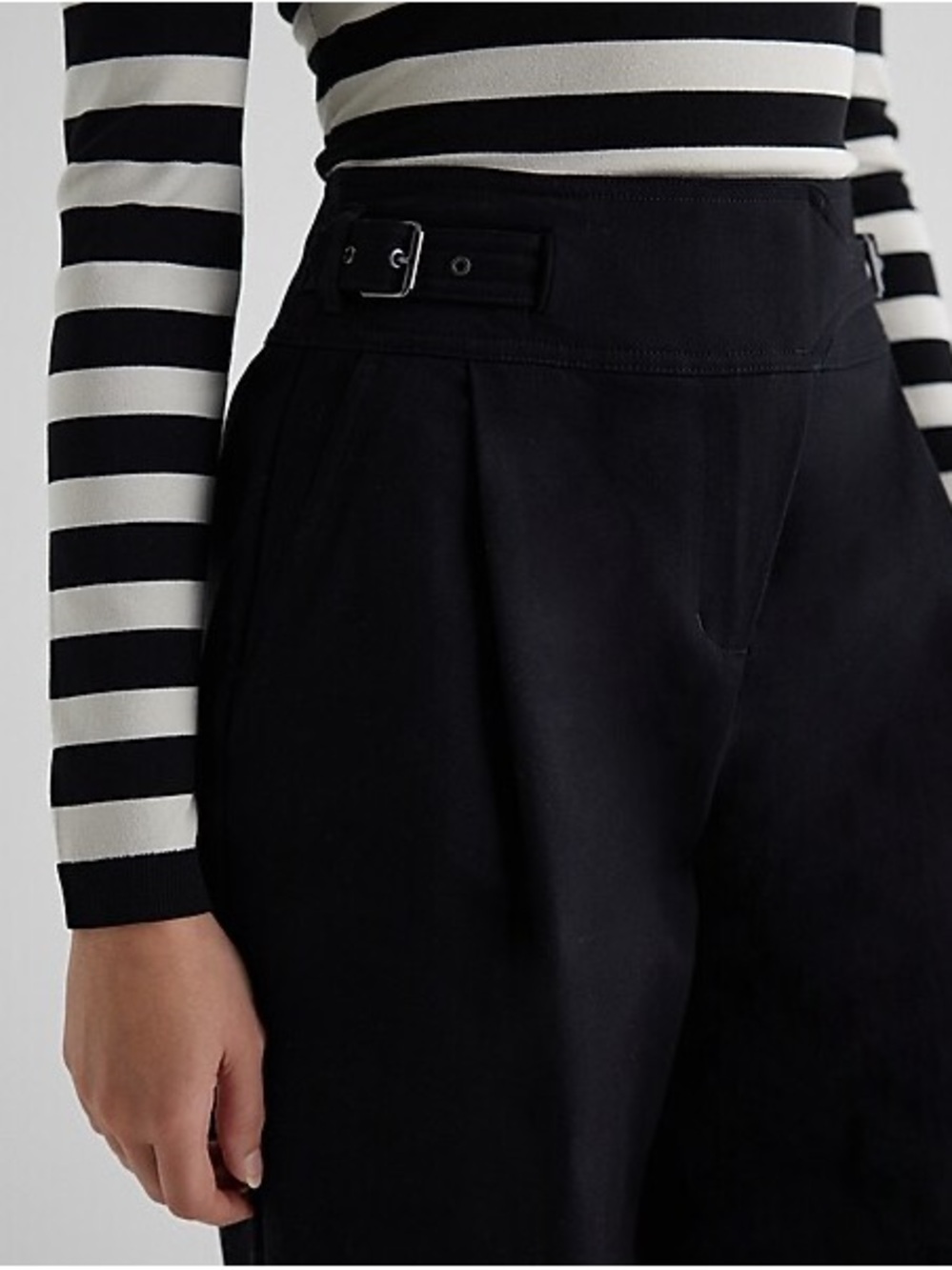 Express Black High-Rise Wide-Leg Pants with Side Buckles - New